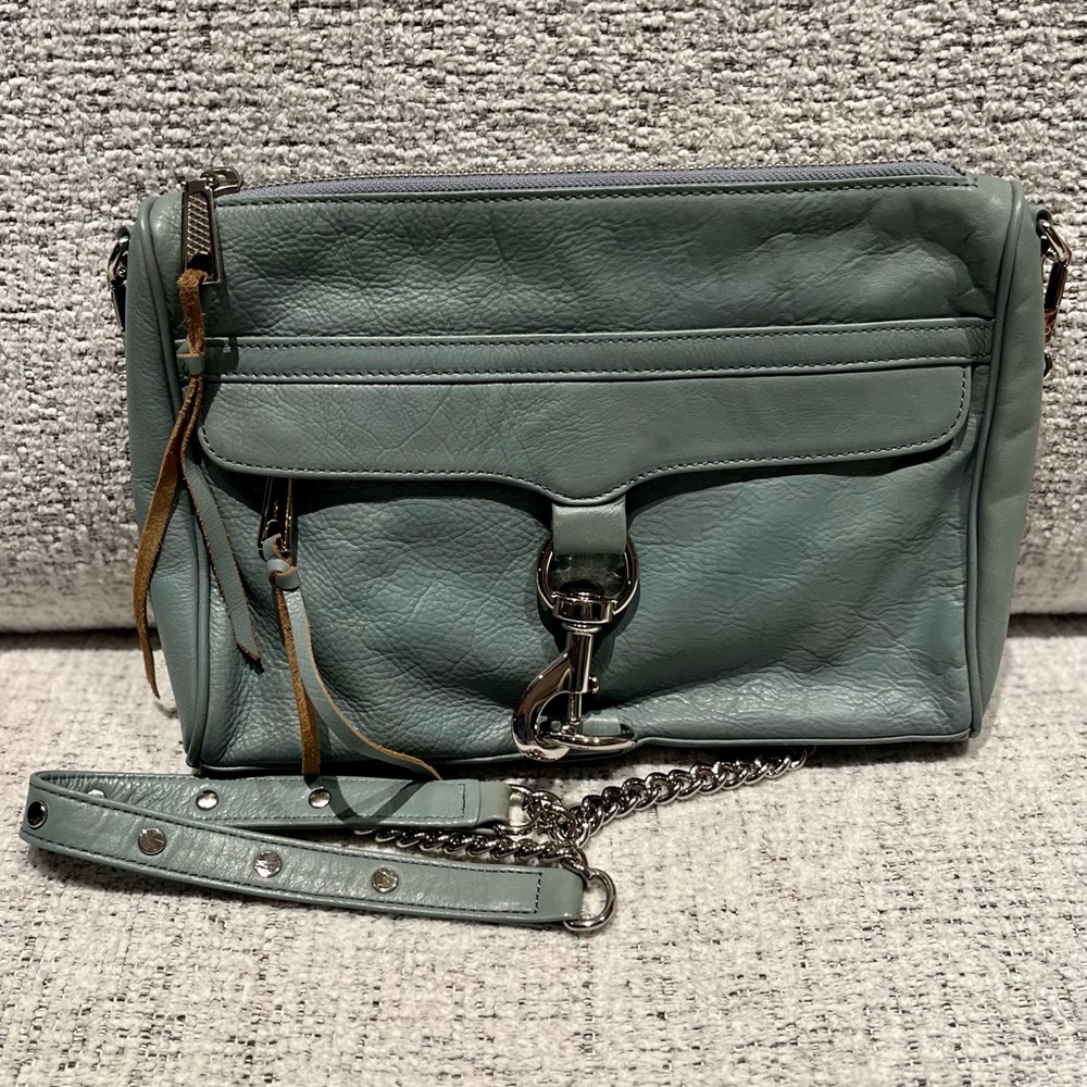 REBECCA MINKOFF MAC large bag teal blue crossbody purse EUC removable strap - Picture 13 of 16